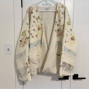 Worth Floral Ivory‎ Cozy Patchwork Quilted Jacket Plus Size XXL 2XL